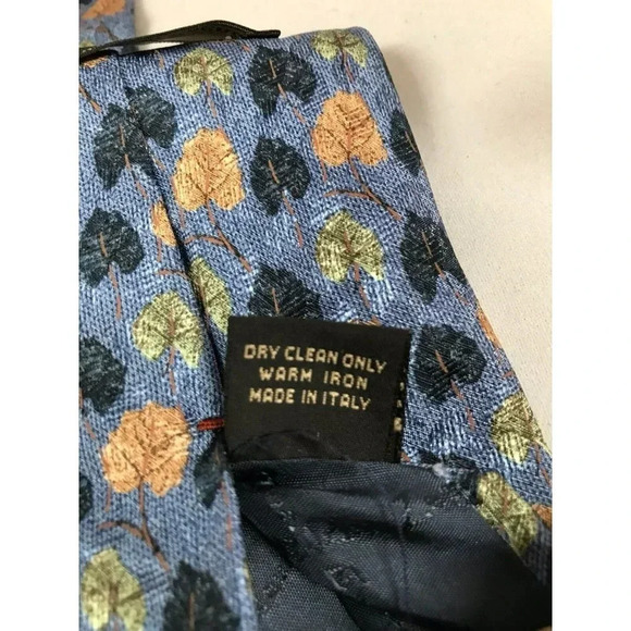 Ermenegildo Zegna Green Brown Tree Bush Leaves Blue 100% Silk Classic Neck Tie - Picture 6 of 7
